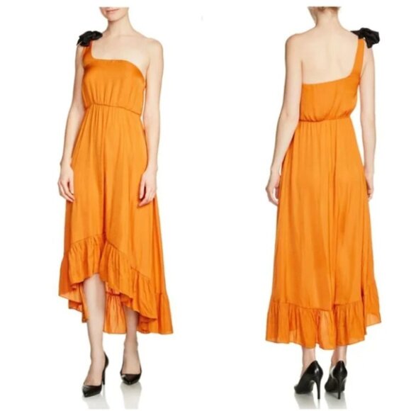 Maje Rasti One Shoulder Satin Dress Jaune Mustard Yellow Size 2 Medium - Picture 1 of 8
